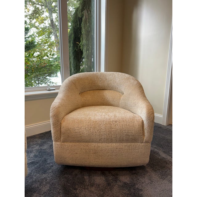 Modern Vintage Ward Bennet Attributed Swivel Chairs- A Pair For Sale - Image 3 of 12