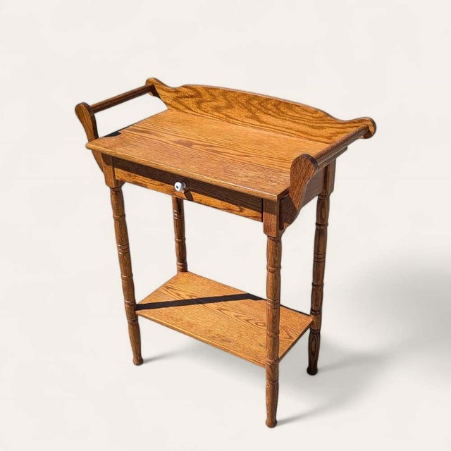 Antique Oak Washstand With Drawer, Shelf and Towel Rail, 19th Century For Sale - Image 15 of 17