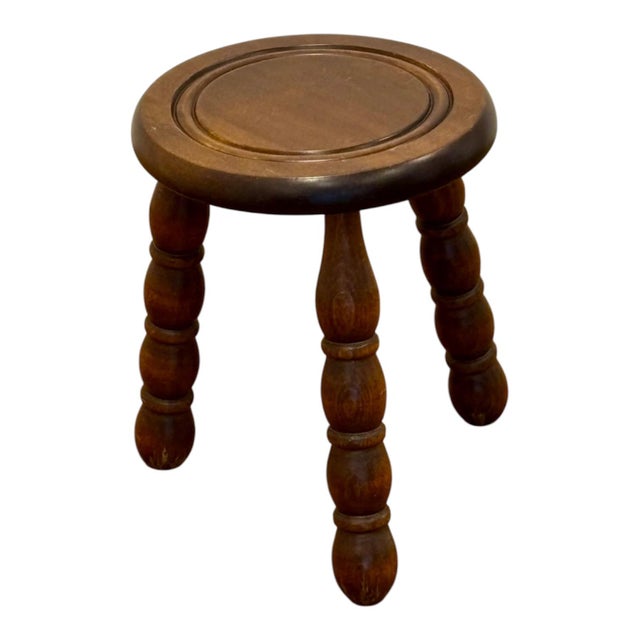 Rustic Rustic French Stool in Mahogany, 1920 For Sale - Image 3 of 6