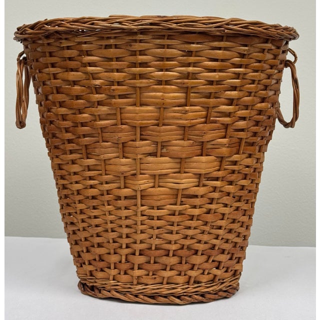 Vintage Handwoven Split Reed and Wicker Waste Basket For Sale - Image 9 of 10