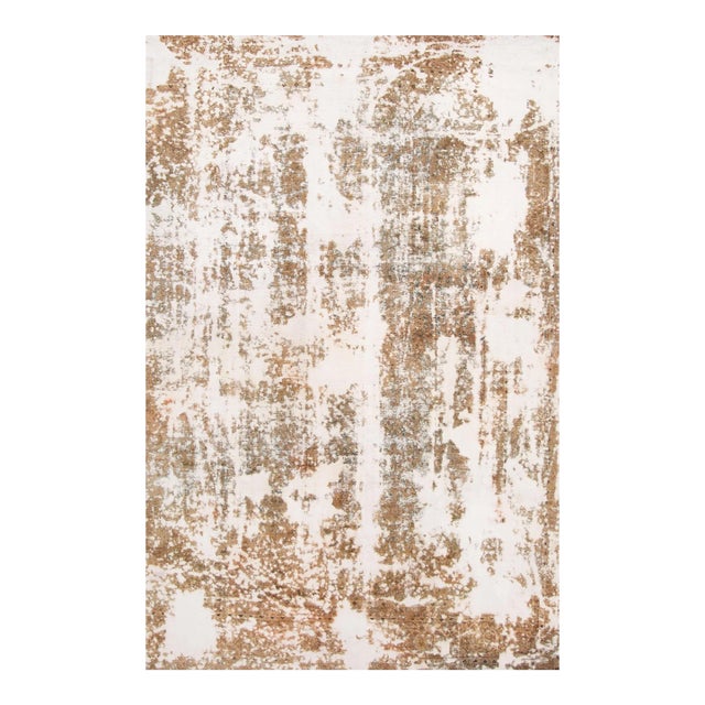 Vintage Distressed Handmade Allover Tan Wool Rug 7'8" X 11'8" For Sale