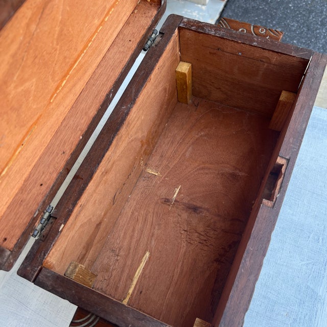 A Vintage Maya Themed Carved Mahogany Small Size Trunk, Honduras, Circa 1970's For Sale - Image 9 of 12