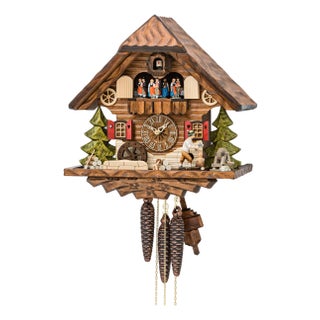 German Black Forest Folk Art Clock - Woodchopper & Dancing Couples For Sale