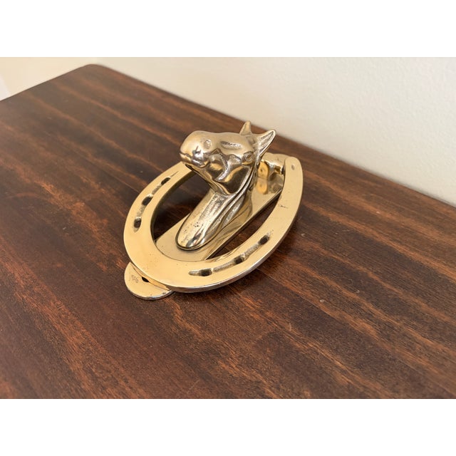 Vintage Cast Brass Horse Head and Horseshoe Door Knocker For Sale - Image 4 of 10