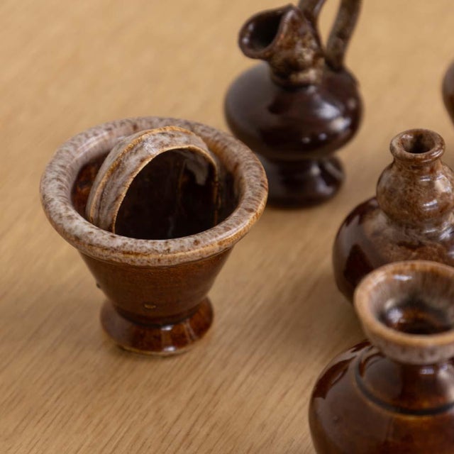 1950s Set of 6 French Glazed Ceramic Miniature Vases For Sale In Los Angeles - Image 6 of 10