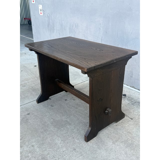 1900 - 1909 Early L & Jg Stickley Attributed Trestle Tabke Unsigned For Sale - Image 5 of 9