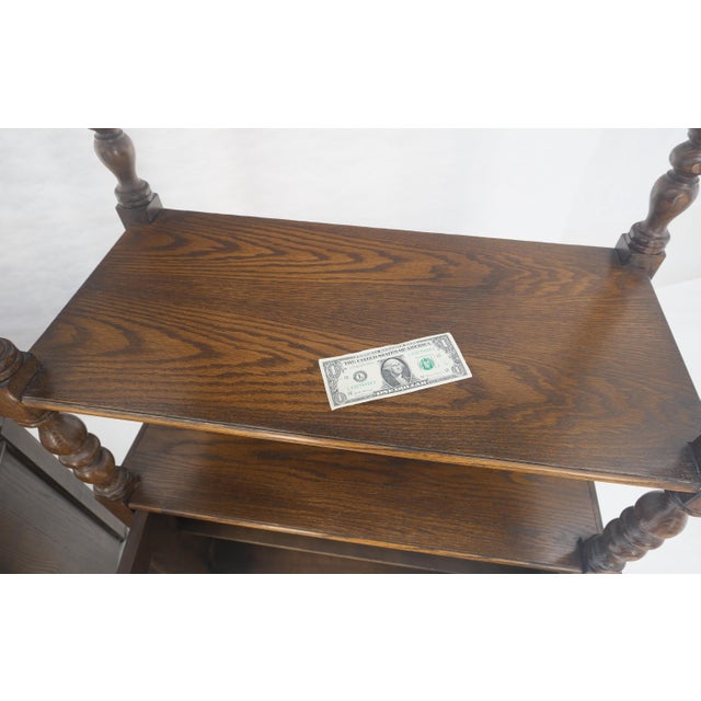 Pair of Solid Oak Spanish Colonial Etageres Shelves w/ Storage Cabinets & Finial For Sale - Image 13 of 17