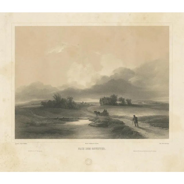 Antique print titled 'Nach dem Gewitter'. Large antique print of a landscape after a thunderstorm. Lithographed by...