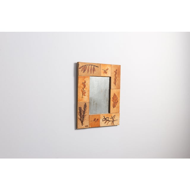 Vintage Botanical Ceramic Mirror by Raymonde Leduc for Vallauris, France, 1960s For Sale - Image 9 of 9