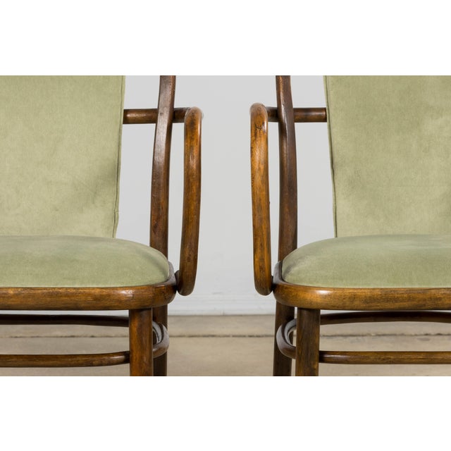 1950s Thonet Bentwood Armchairs in Willow Green Velvet – Pair For Sale In New York - Image 6 of 18