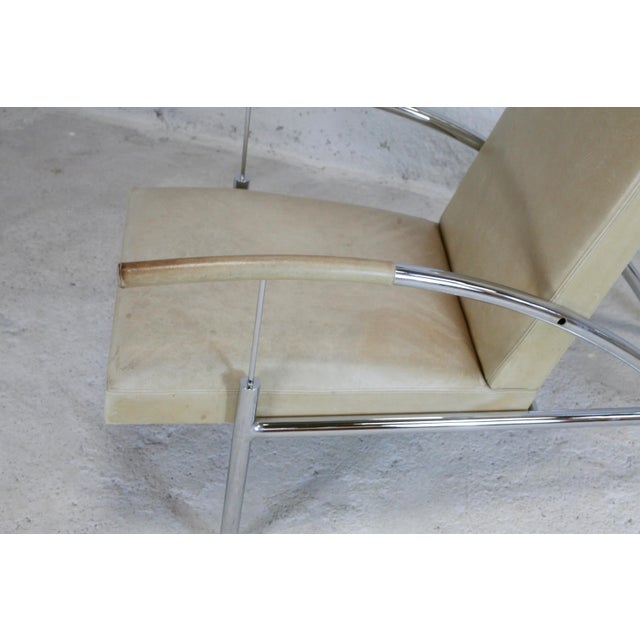 Tubular Steel and Leather Cream Armchair, France, 1970s For Sale - Image 3 of 18