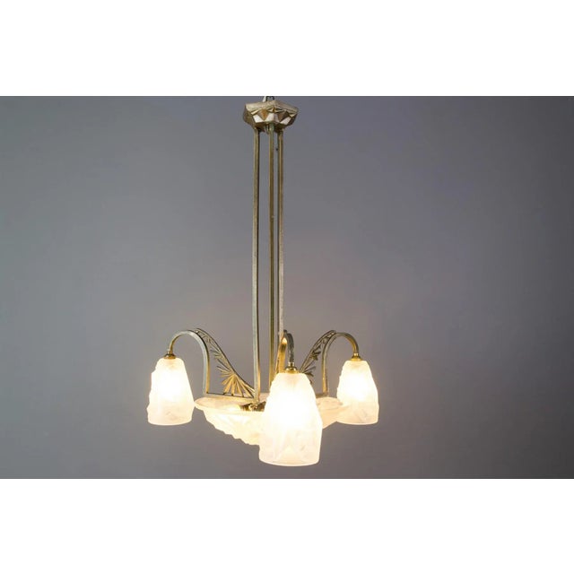 Frosted Glass & Bronze Chandelier by Francis Hubens for Verrerie D'Art Degué, 1930s For Sale - Image 10 of 18