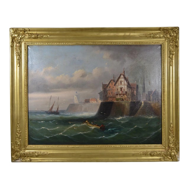 Early 19th Century Northern European School "The Storm Arrives at the Port” Oil Painting on Canvas For Sale