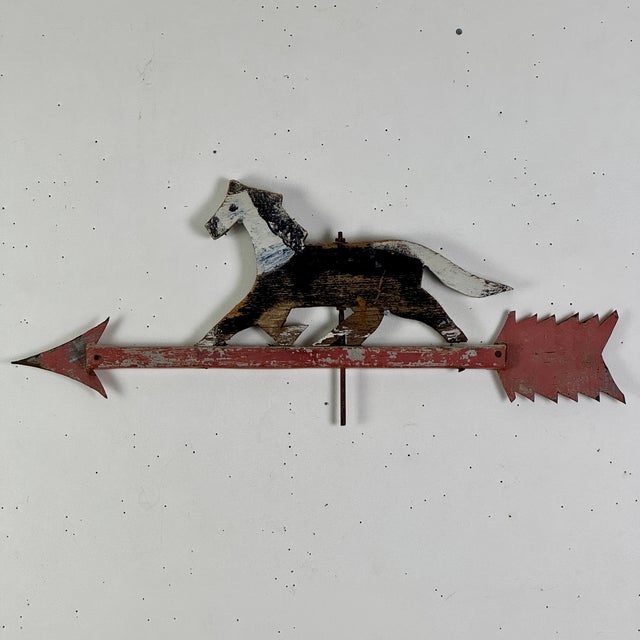 Metal 1920s Primitive Folk Art Handmade & Painted Wood Horse on Metal Arrow Weathervane For Sale - Image 7 of 10
