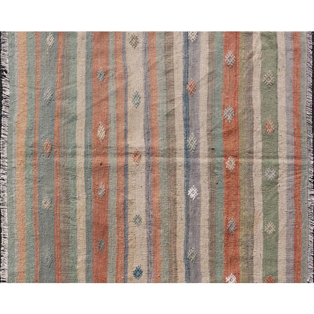 Copper Mid 20th Century Colorful Vintage Turkish Flat-Weave Kilim Rug With Geometric Striped Design For Sale - Image 8 of 10