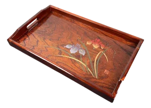 Mid-Century Japanese Tray with Iris Decor, 1970s