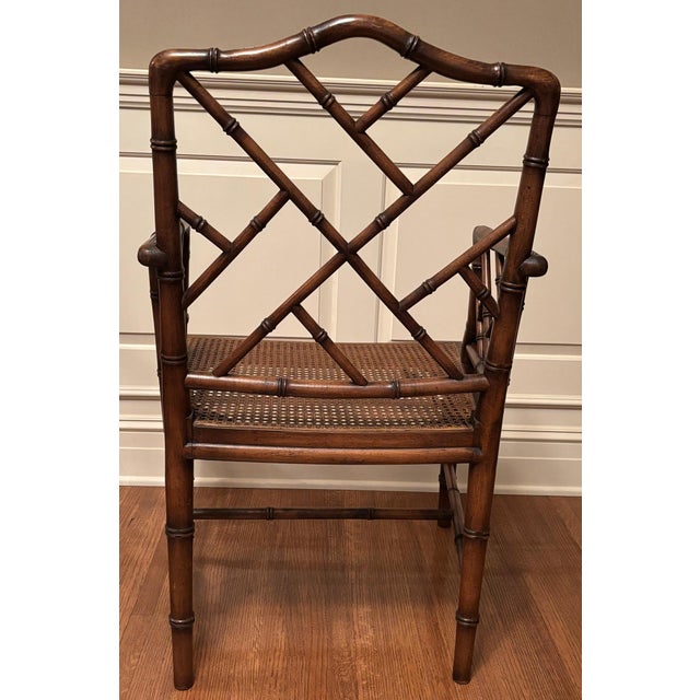 Coffee 1970s Pair of Mid-Century Faux Bamboo Chinese Chippendale Style . Arm Chairs For Sale - Image 8 of 10