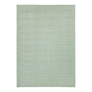 10 X 14 Modern Indian Texture Handmade Wool Rug in a Solid Light Green For Sale
