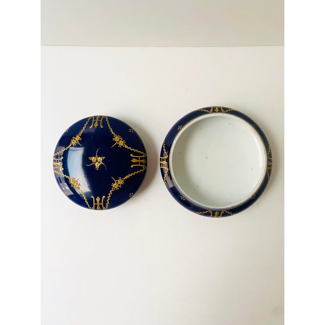 Porcelain Jewelry Box, Blue and Gold, Mid-20th Century, Europe For Sale In New York - Image 6 of 11