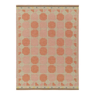 Scandinavian Style Kilim Rug in Pink, Greige Geometric Pattern by Rug & Kilim 9x12 For Sale