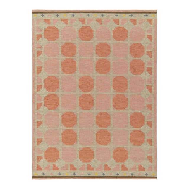 Scandinavian Style Kilim Rug in Pink, Greige Geometric Pattern by Rug & Kilim 9x12 For Sale