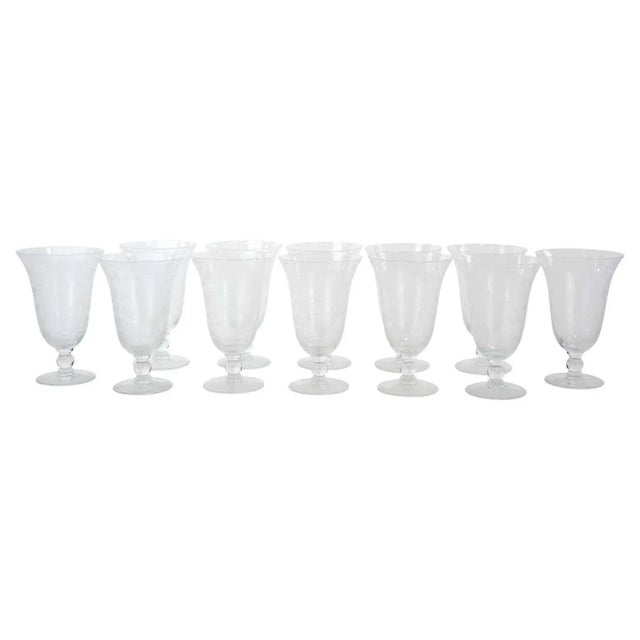 Mid 20th Century Hand-Etched Tableware Glassware Service- Set of 12 For Sale - Image 10 of 11