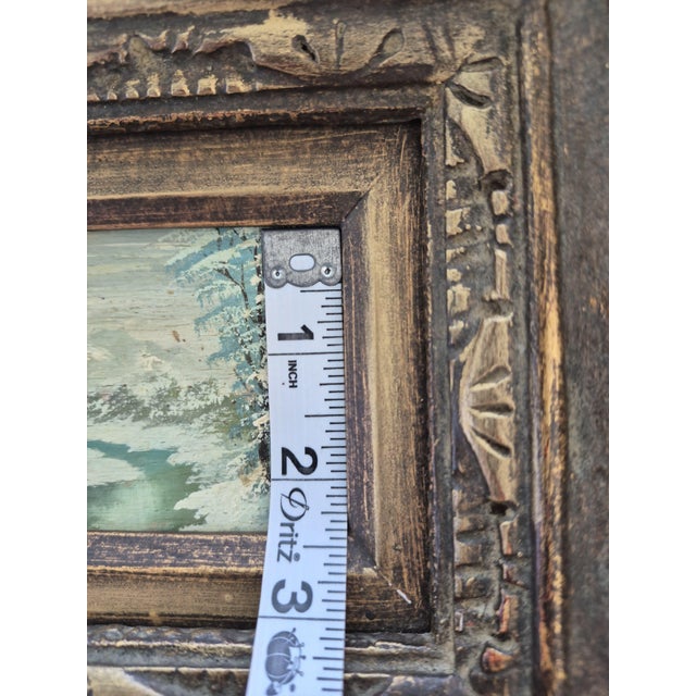 Paint Vintage Oil Painting Detailed Winter Landscape Small Artwork Framed For Sale - Image 7 of 8