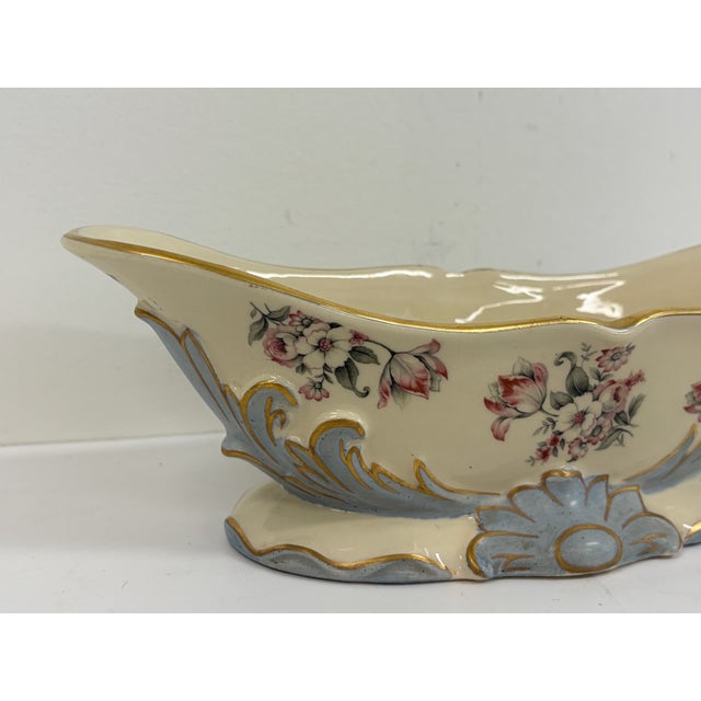 Hollywood Regency Porcelain Centerpiece Bowl With Floral and Gilt Decoration For Sale - Image 3 of 10