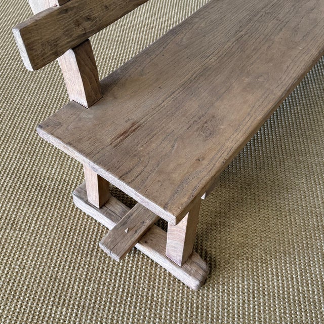 Vintage Elm Wood School House Bench For Sale In Los Angeles - Image 6 of 11