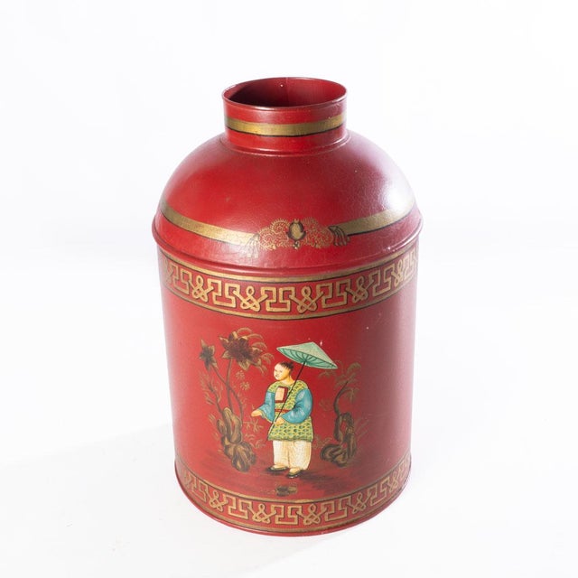 Asian Tole Painted Tea Canister For Sale - Image 3 of 9