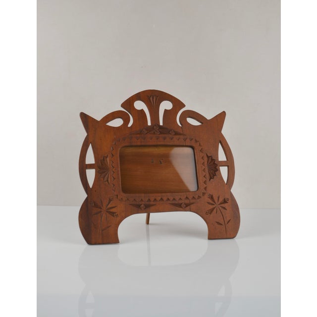 Art Nouveau Folk Art Hand-Carved Wooden Picture Frame, 1890s For Sale - Image 5 of 14
