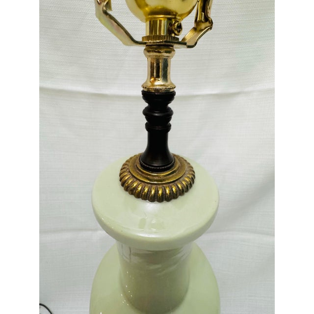Paul Hanson Mid-Century Paul Hanson Celadon Glazed Ceramic Table Lamp - Solid Cast Brass Base For Sale - Image 4 of 12