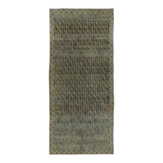 Antique Distressed Malayer Runner With Paisley Grid in Green Hues - Rug & Kilim For Sale