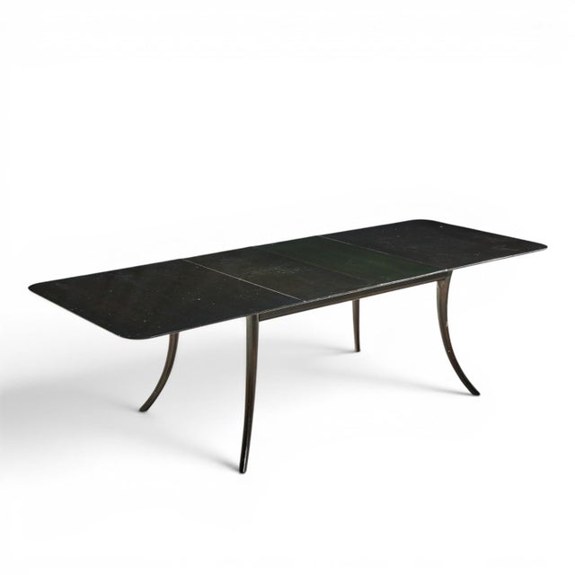Robsjohn Gibbings for Widdicomb Mid Century Ebonized Expanding Saber Leg Dining Table With 2 Leaves For Sale - Image 13 of 13