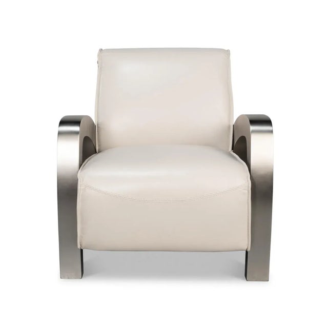 Mid-Century Modern Industrial White Leather Armchair For Sale - Image 3 of 12