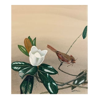 Edward Von Siebold Dingle Cardinal and Magnolia Painting For Sale
