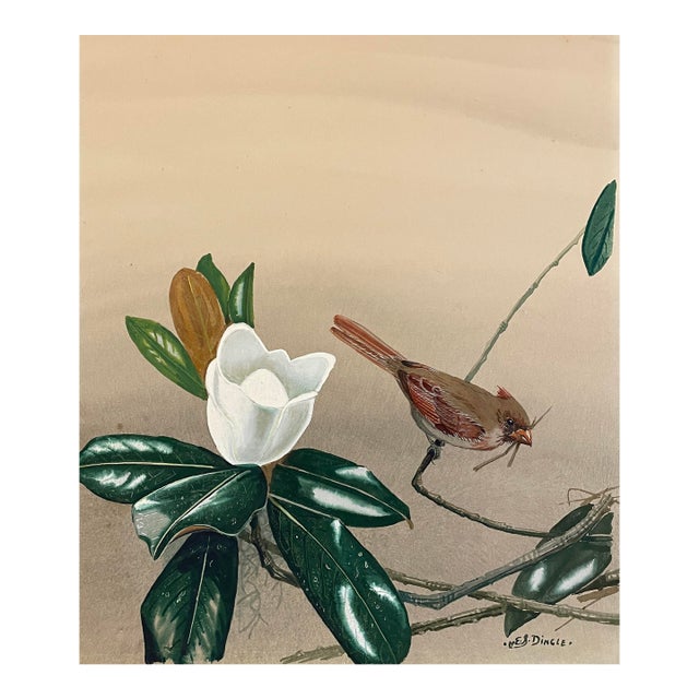 Edward Von Siebold Dingle Cardinal and Magnolia Painting For Sale