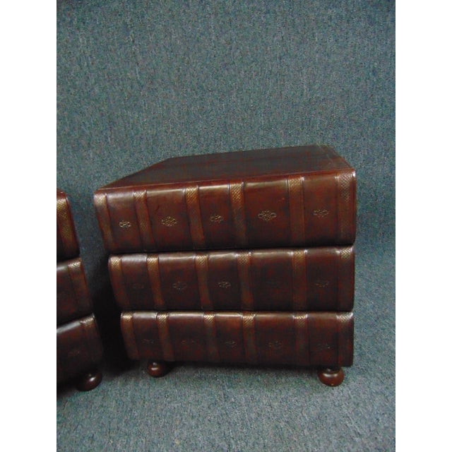 Modern Design Leather Faux Book Stack Tables - a Pair For Sale In Philadelphia - Image 6 of 12