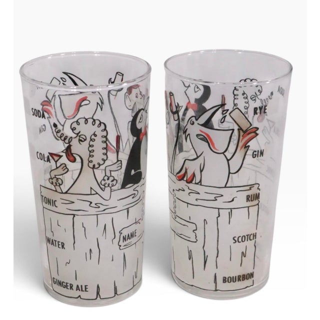Viintage Mid Century Modern Barware Recipe Drinking Glasses W/ Gull Poodle Monkey and Penguin - a Pair For Sale In New York - Image 6 of 7