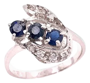 14 Karat White Gold Sapphire and Diamond Contemporary Ring