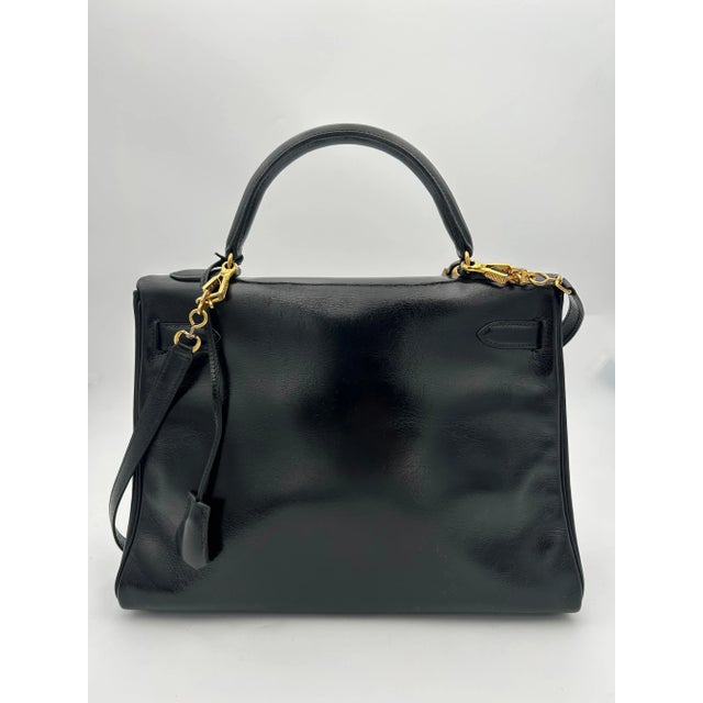 Metal Hermès Black Box Leather Kelly 1998 For Sale - Image 7 of 12