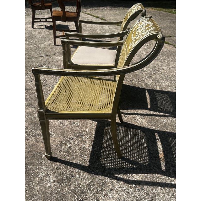 1930s 1930s or 40s French Provincial Scroll Arm Chair Pair Hollywood Regency Style For Sale - Image 5 of 8