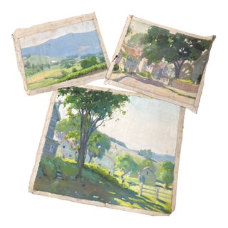 1940’s Bucks County Impressionist Paintings for Restoration Set of 3 For Sale