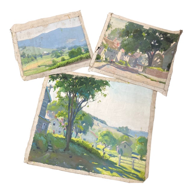 1940’s Bucks County Impressionist Paintings for Restoration Set of 3 For Sale