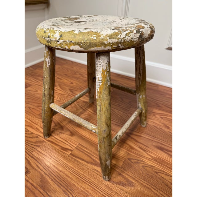 Farmhouse Antique Early American Farmhouse Painted Low Stool For Sale - Image 3 of 12