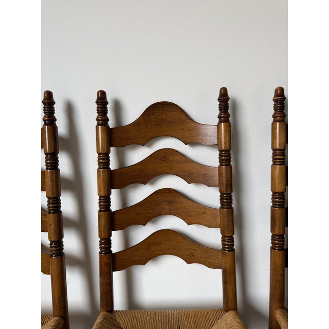 Vintage French Country Style Tall Ladder Back Rush Seat Dining Chairs – Set of 4 For Sale - Image 11 of 18
