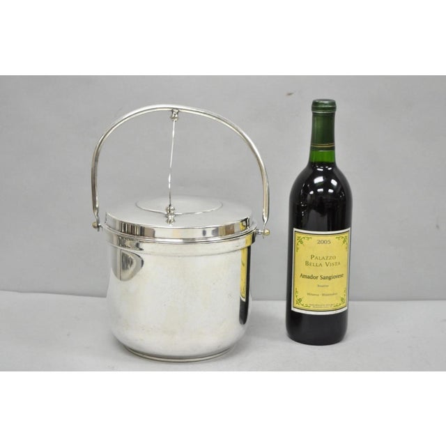 Vintage Gorham YC141 Mid Century Modern Silver Plated Reticulating Hinge Ice Bucket with White Milk Glass Liner. Circa Mid...