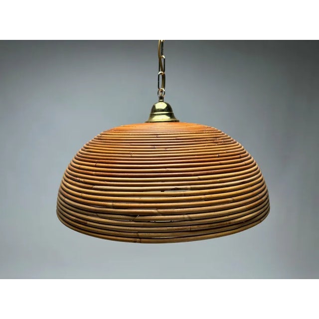 Italian Gilt Brass Rattan Bamboo Wicker Pendant, 1970s For Sale - Image 3 of 7