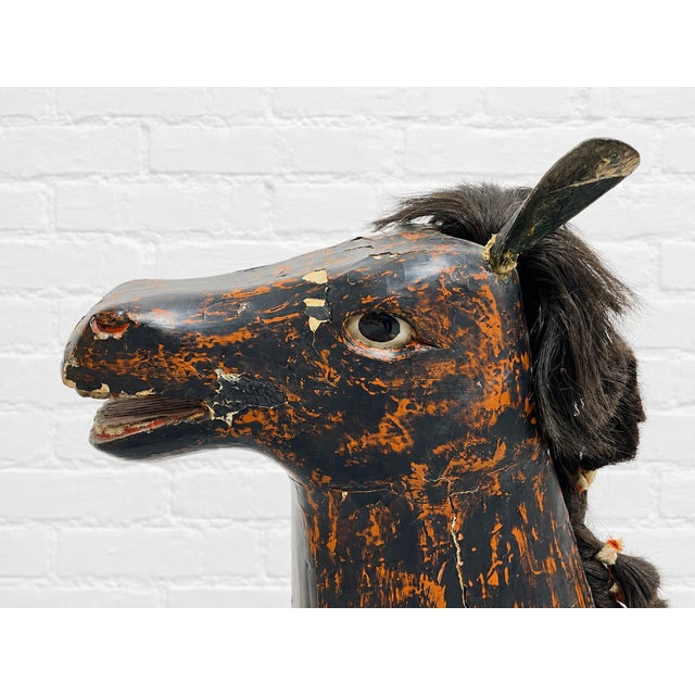 Wood Antique European Hand Carved Wooden Horse Folk Art Sculpture on Wheeled Base For Sale - Image 7 of 16