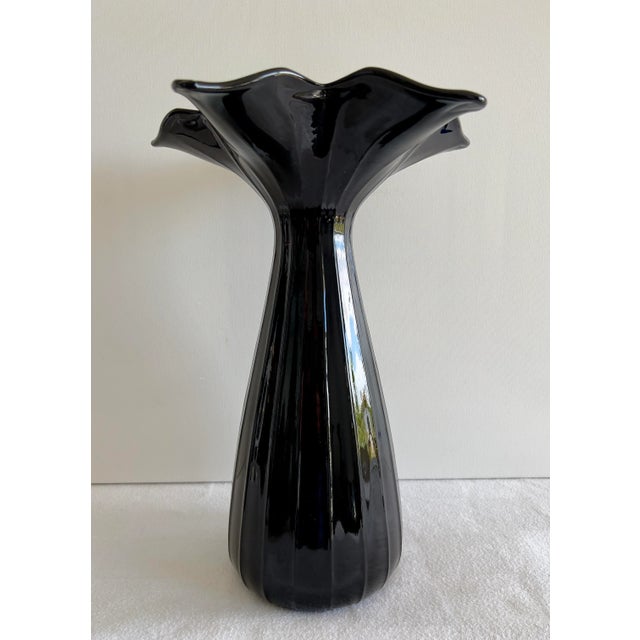 Mid-Century Modern Flared Tall Black Glass Vase For Sale - Image 13 of 13